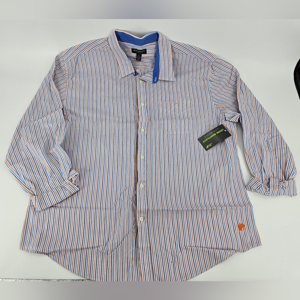 NWT John Bartlett Consensus JB XXL Blue & Orange STRIPE Button Down Casual SHIRT